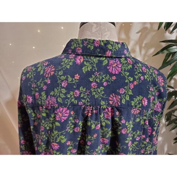 Vtg Basic Editions 90s Y2K Fine Wale Corduroy Floral Pearl Snap Shirt Jacket 1X - Picture 7 of 11